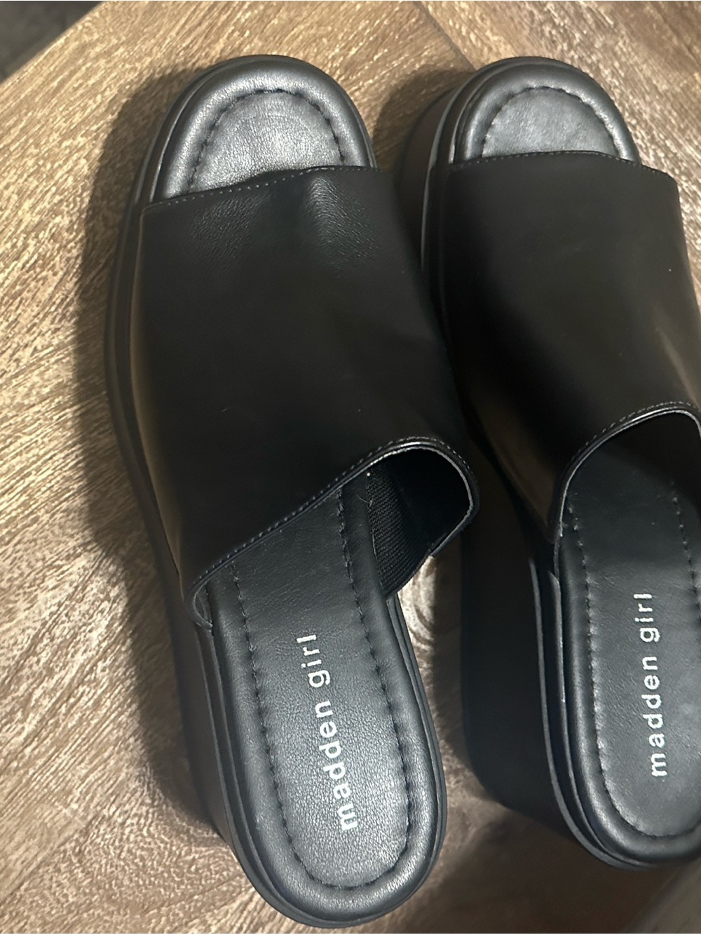 Madden Girl Black Platform Wedge Slide Sandals